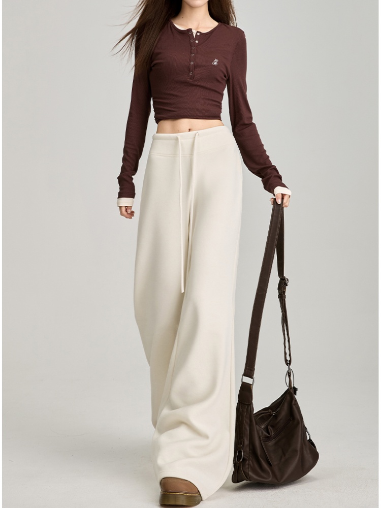 Plus velvet sweatpants speaker wide leg pants for women