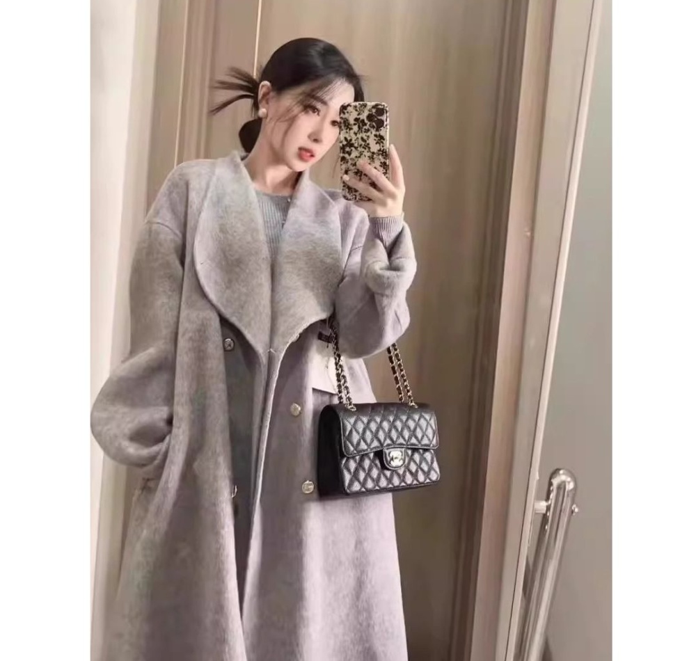 Woolen unique business suit long windbreaker for women