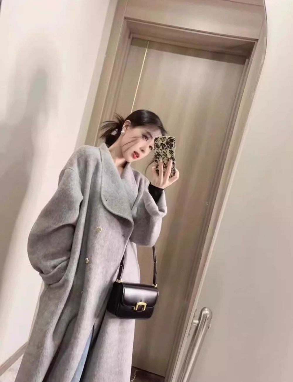 Woolen unique business suit long windbreaker for women