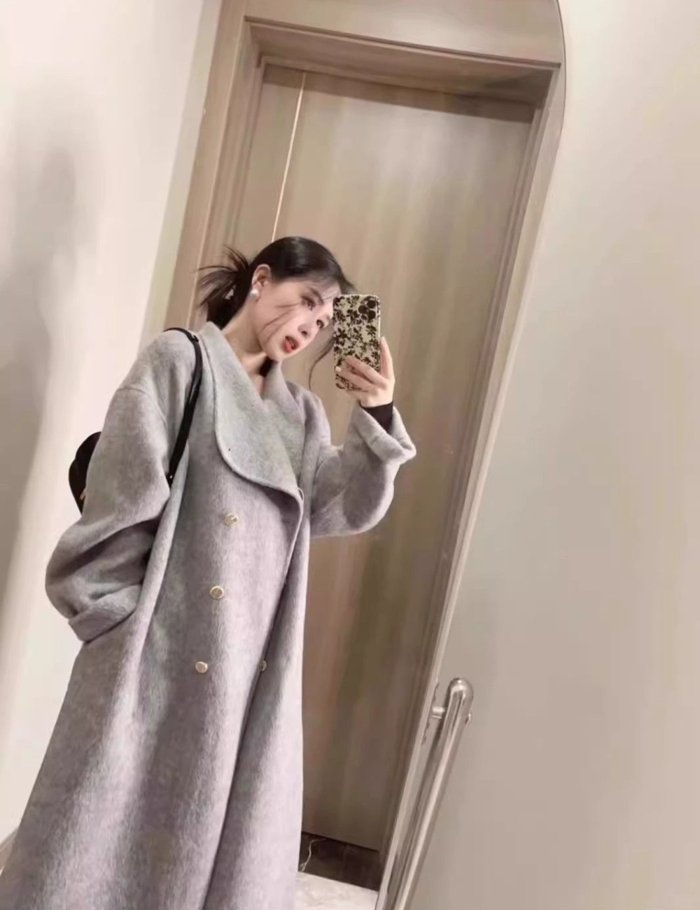 Woolen unique business suit long windbreaker for women