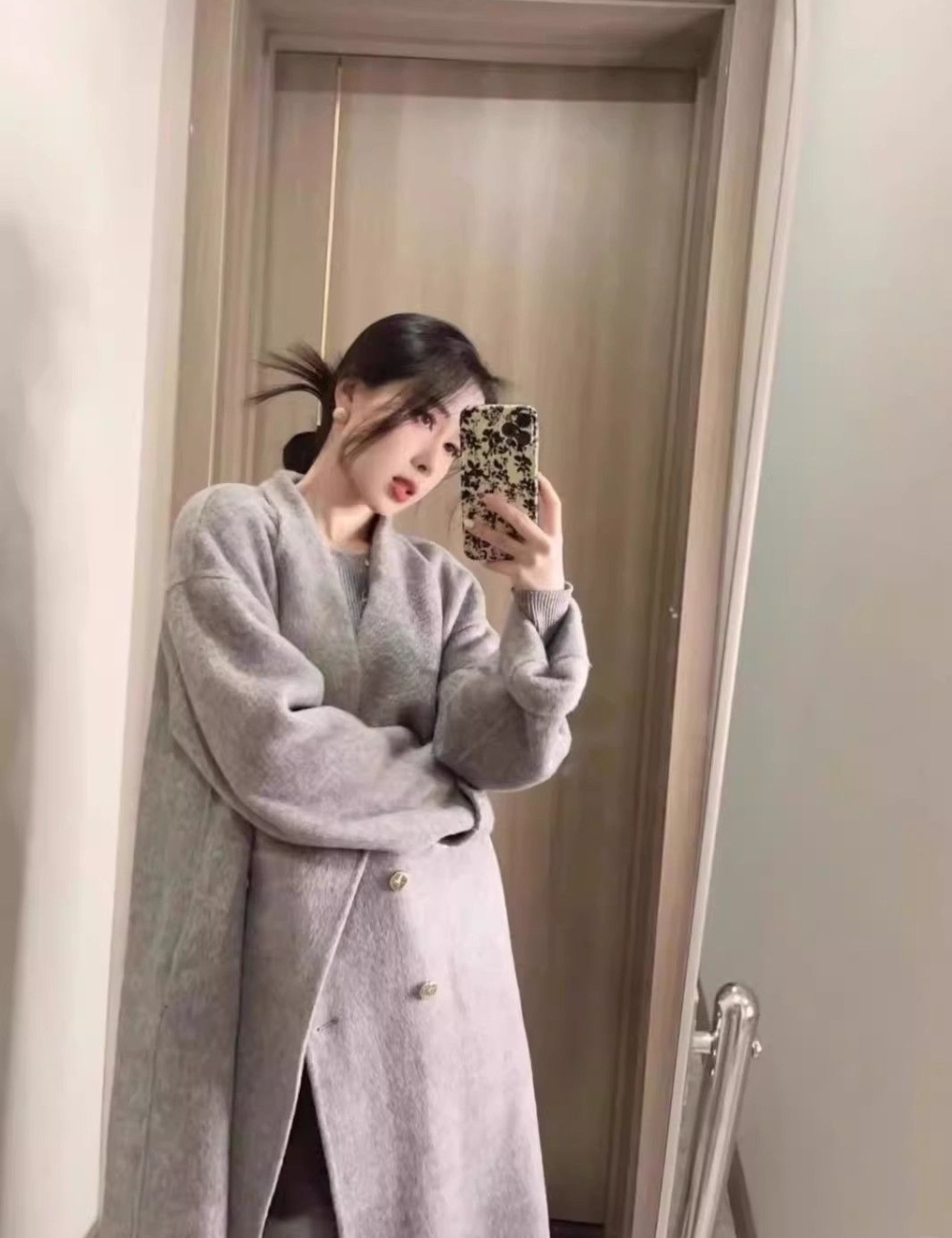 Woolen unique business suit long windbreaker for women