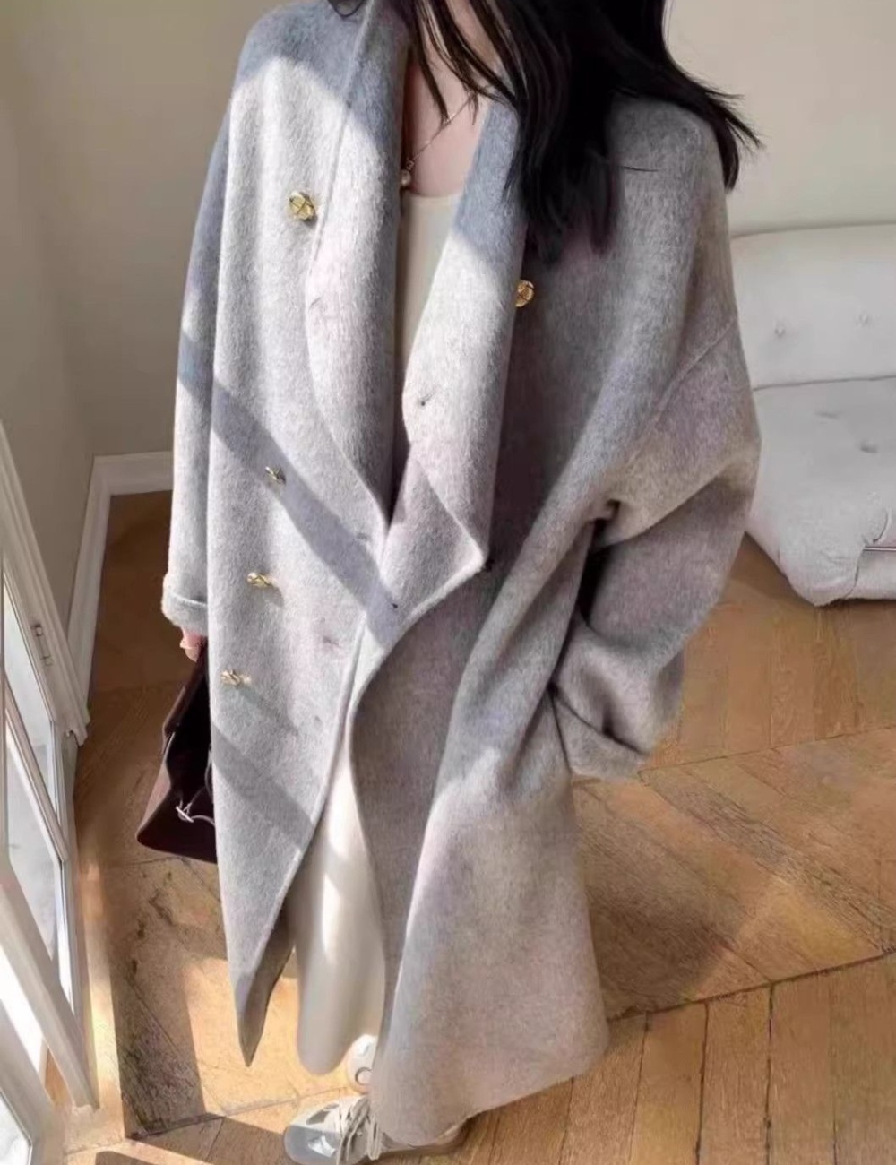 Woolen unique business suit long windbreaker for women