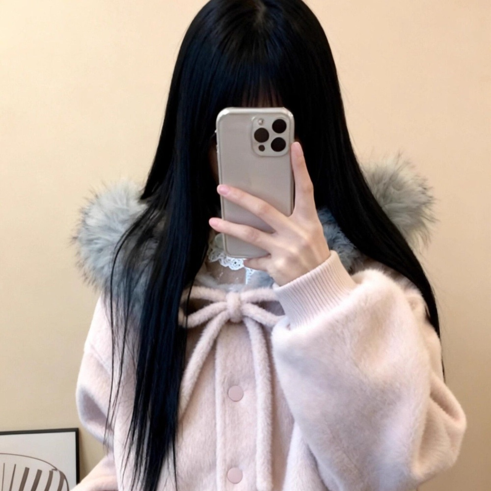 Large fur collar coat bow baseball uniforms for women