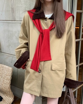 Splice khaki coat mixed colors windbreaker for women