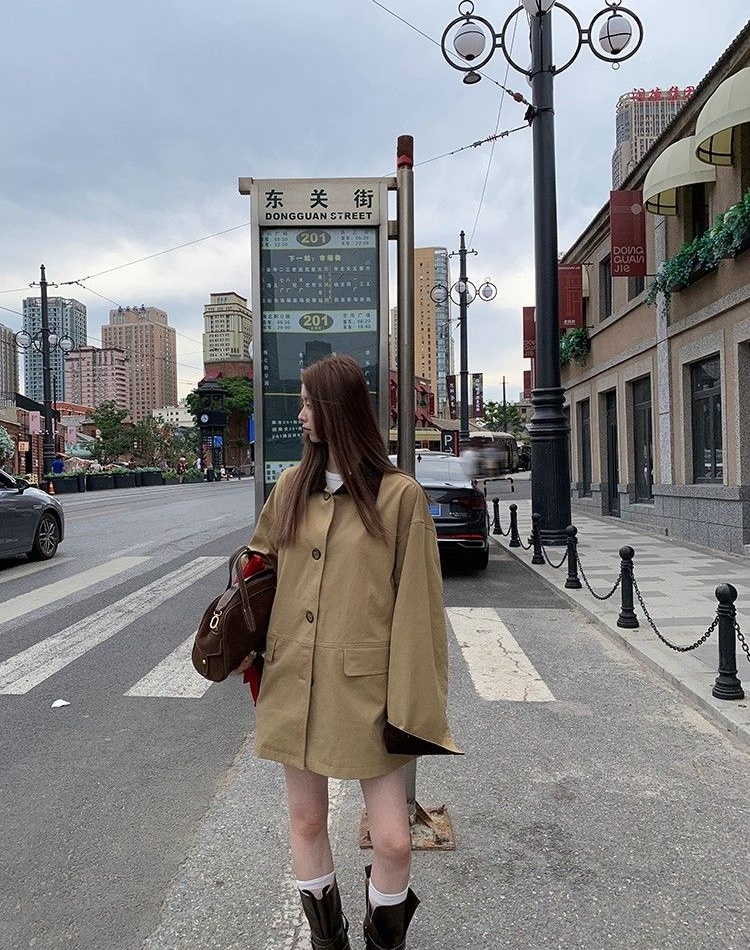 Splice khaki coat mixed colors windbreaker for women