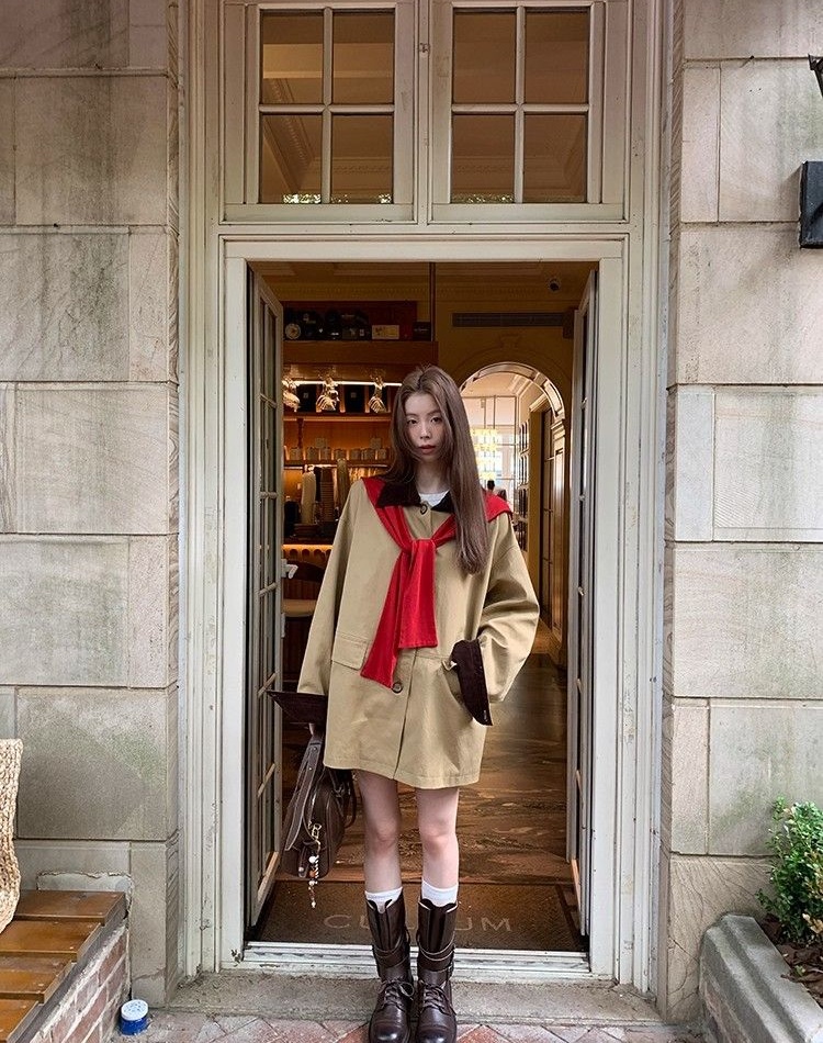 Splice khaki coat mixed colors windbreaker for women