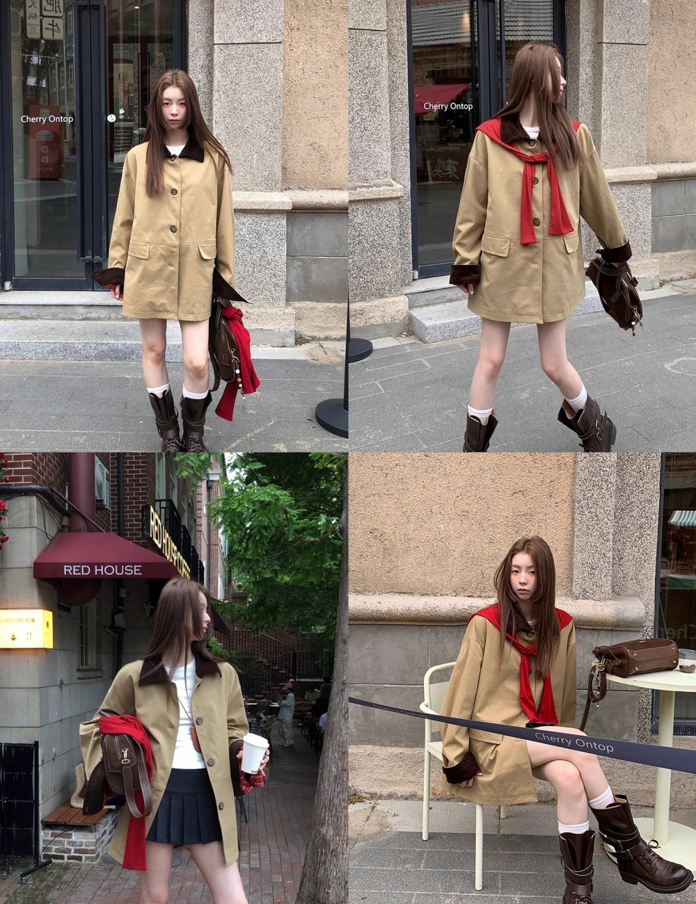 Splice khaki coat mixed colors windbreaker for women
