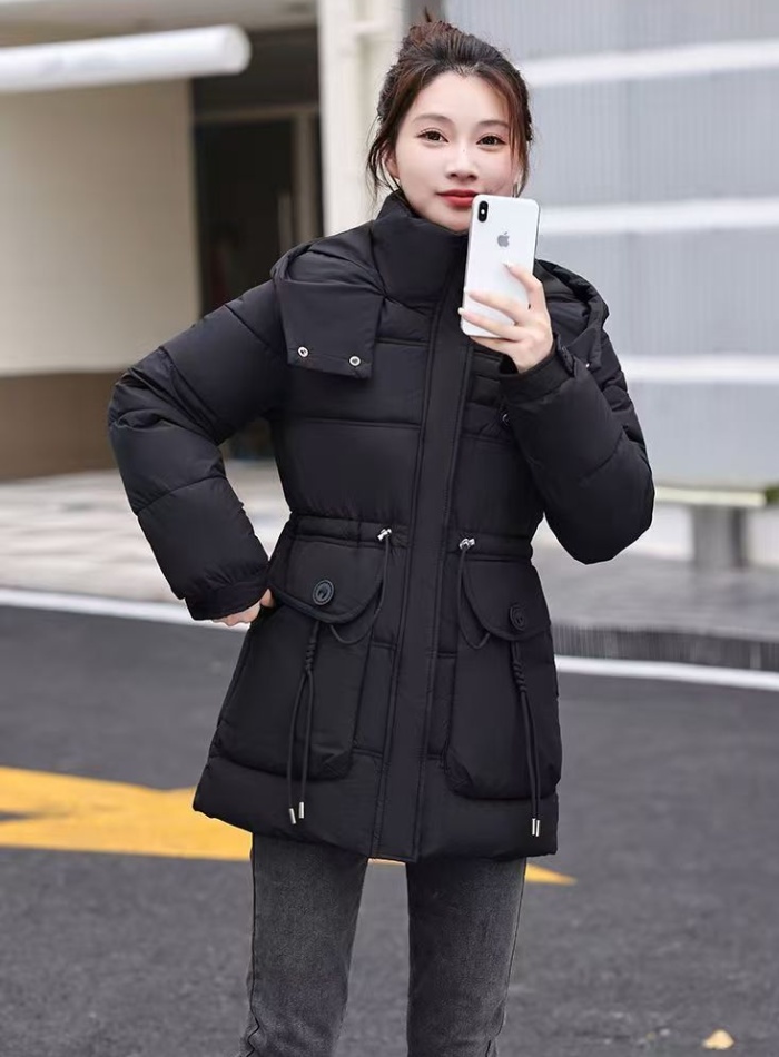 Hooded fashion winter coat thermal long slim cotton coat