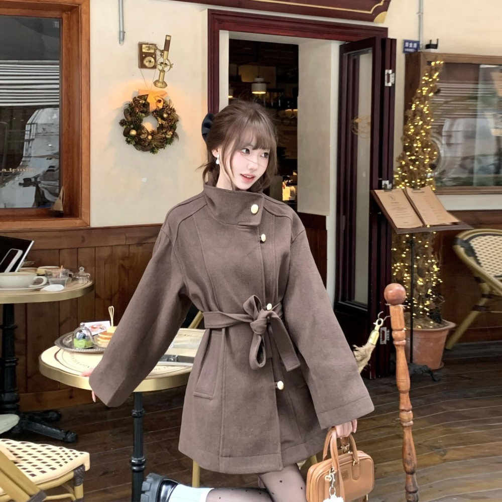 Korean style woolen coat autumn and winter overcoat