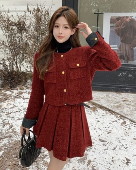 Red autumn and winter skirt chanelstyle coat 2pcs set