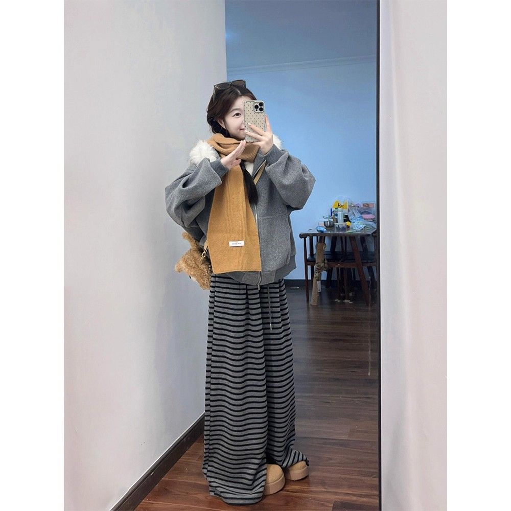 Thick hooded coat lazy fur collar hoodie for women