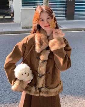 Horn buckle autumn and winter jacket for women