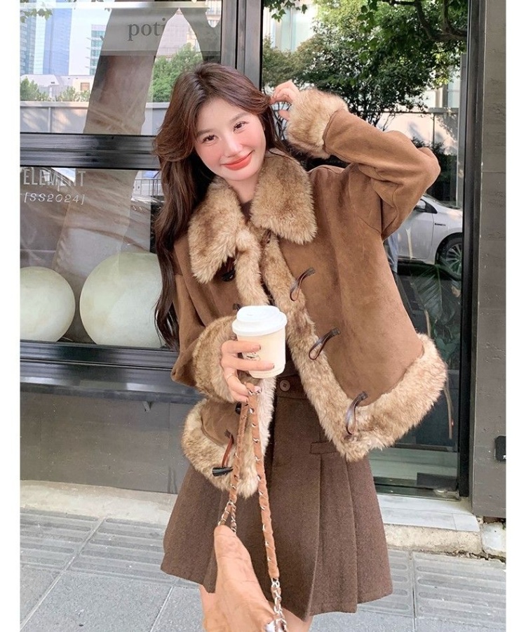 Horn buckle autumn and winter jacket for women