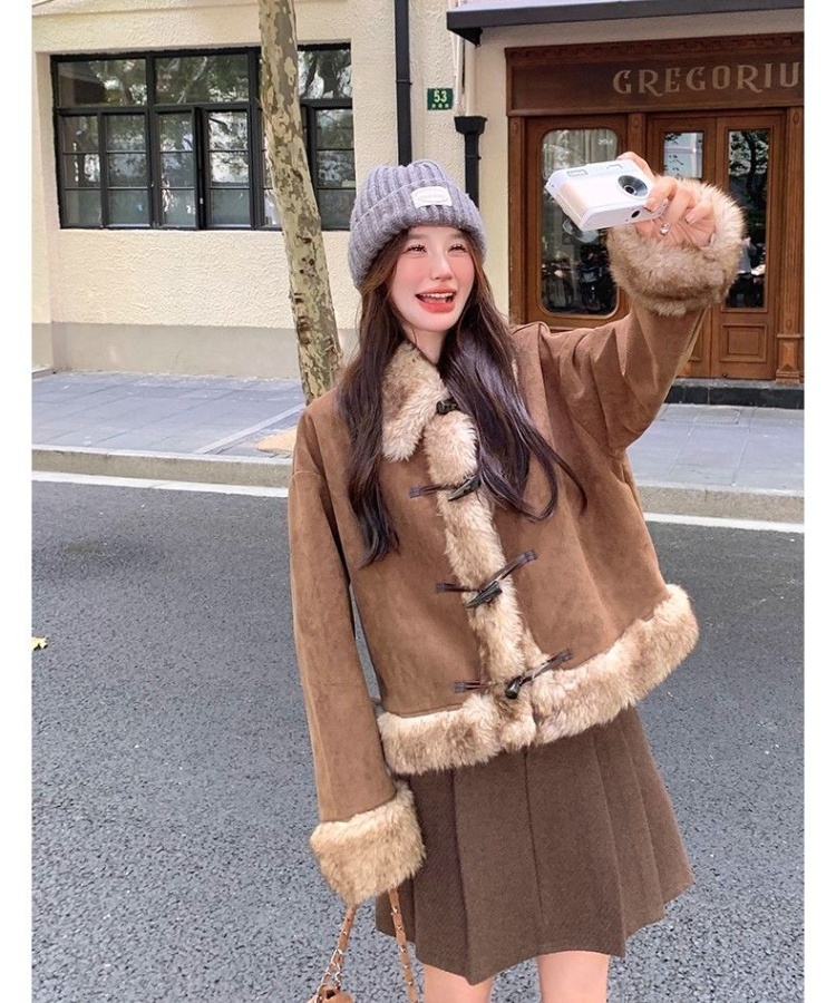 Horn buckle autumn and winter jacket for women