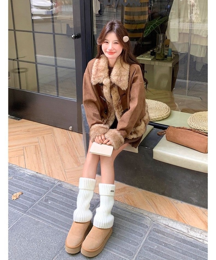 Horn buckle autumn and winter jacket for women