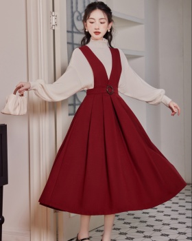 France style sweater strap dress 2pcs set