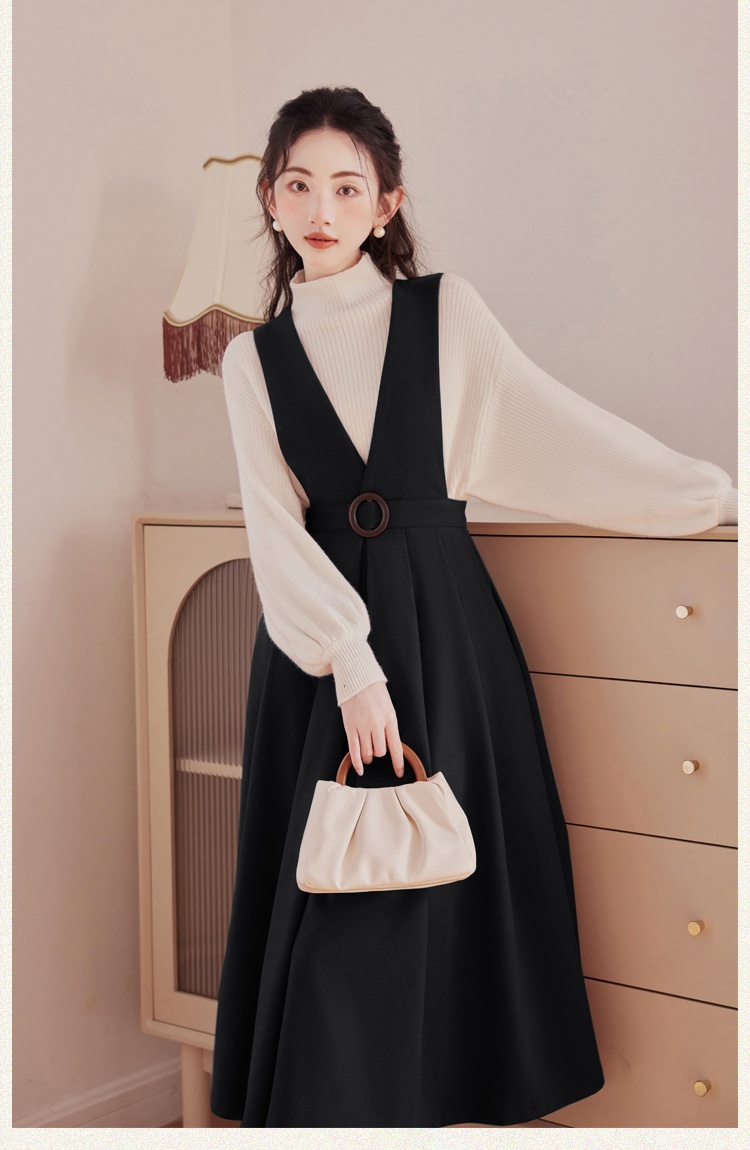 France style sweater strap dress 2pcs set