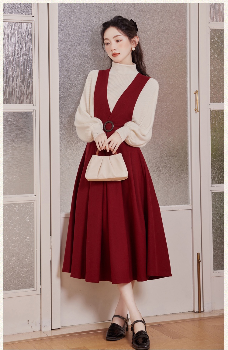 France style sweater strap dress 2pcs set