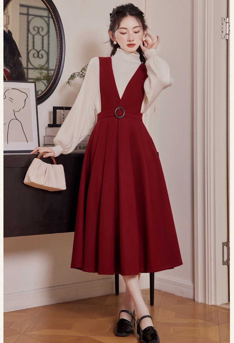 France style sweater strap dress 2pcs set