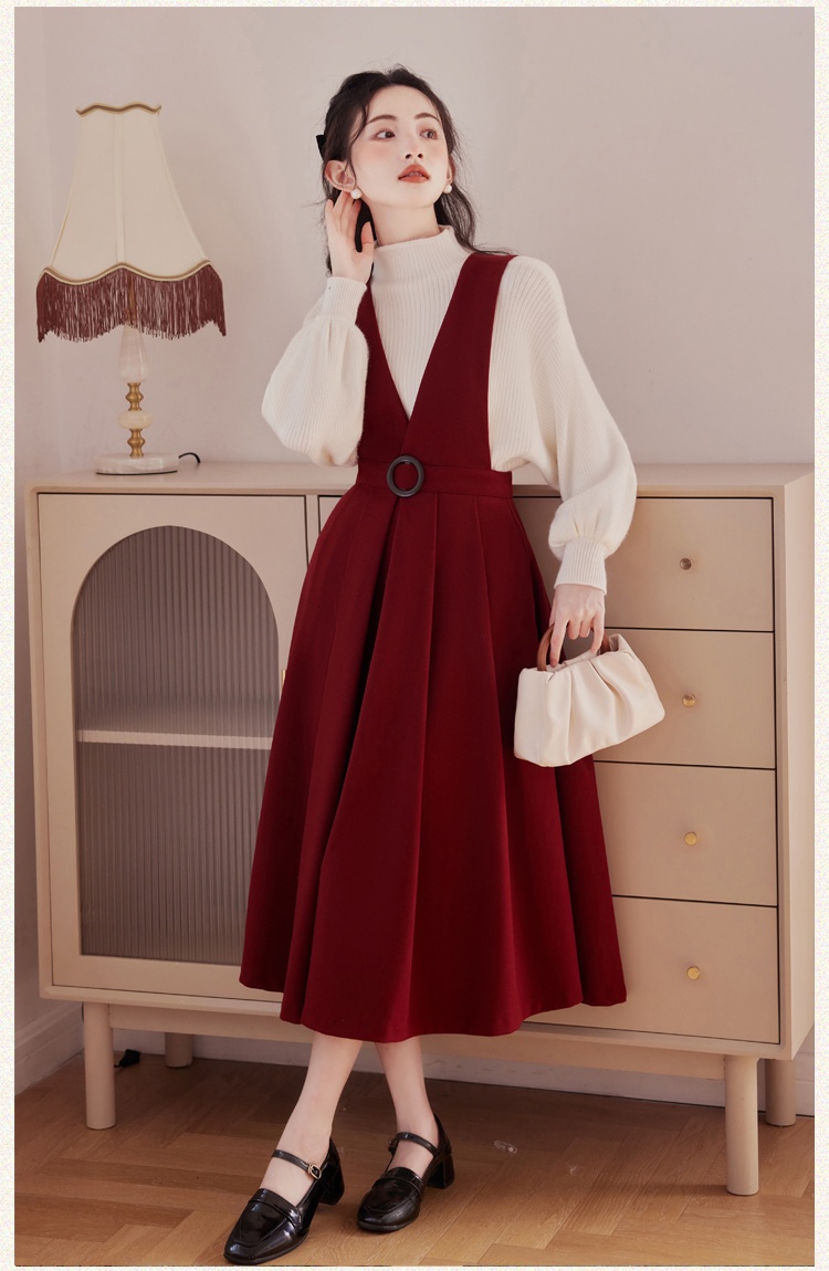 France style sweater strap dress 2pcs set