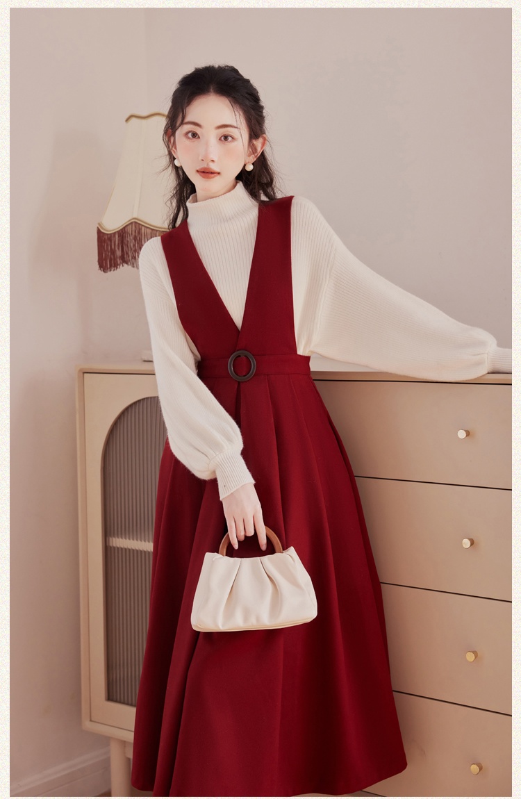 France style sweater strap dress 2pcs set