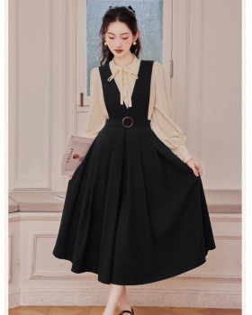 Retro slim tops thin it high waist shirt 2pcs set