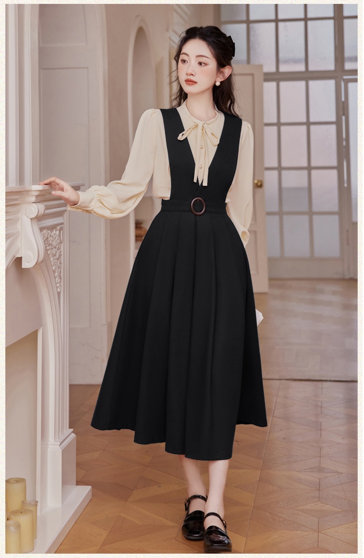 Retro slim tops thin it high waist shirt 2pcs set