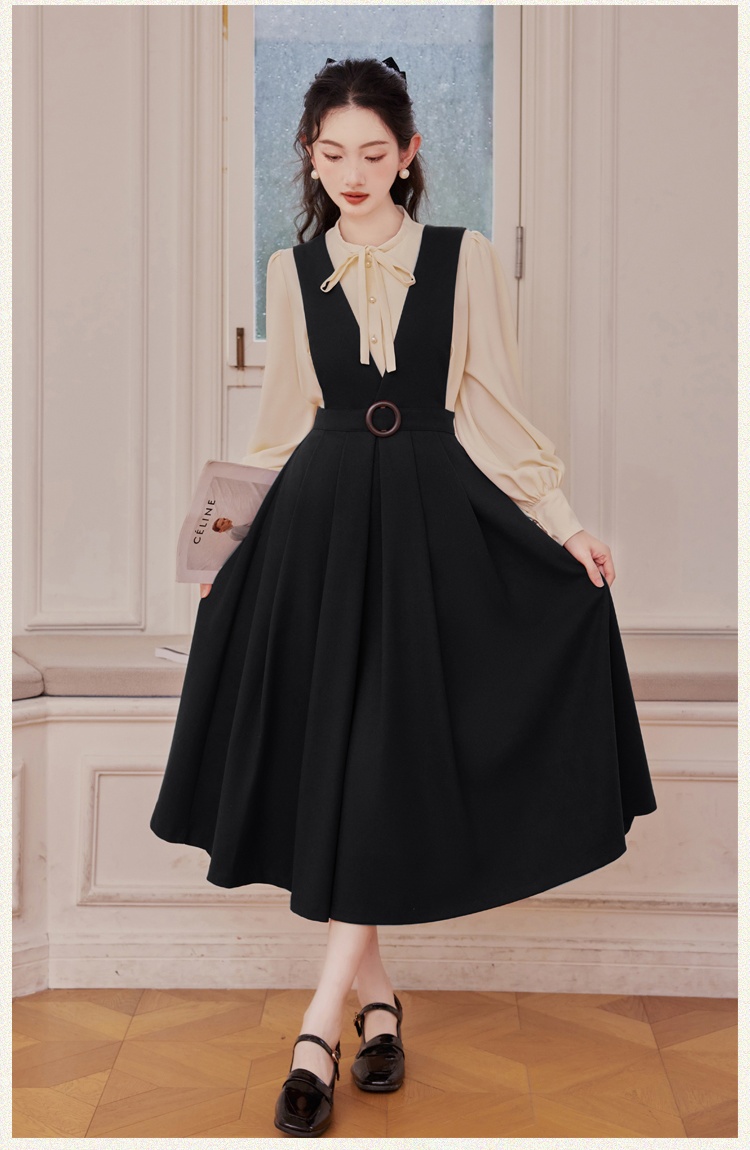 Retro slim tops thin it high waist shirt 2pcs set