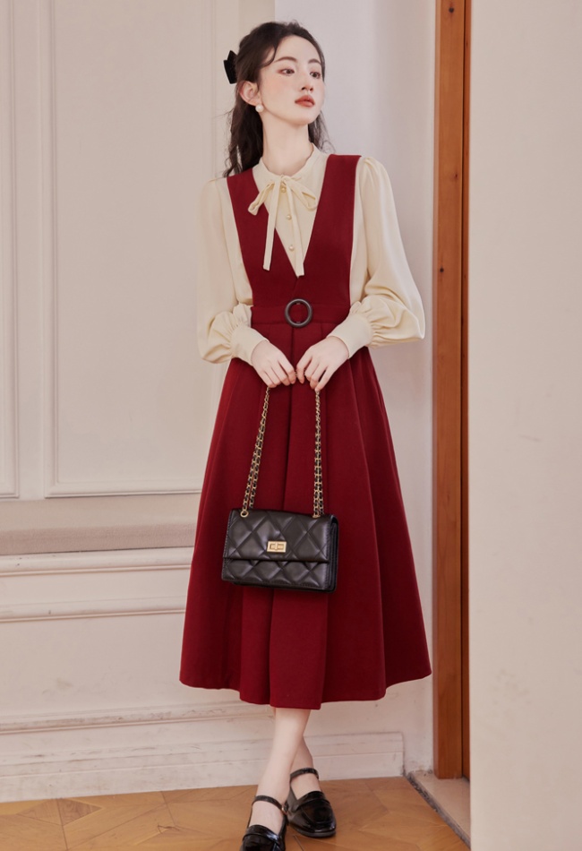 Retro slim tops thin it high waist shirt 2pcs set