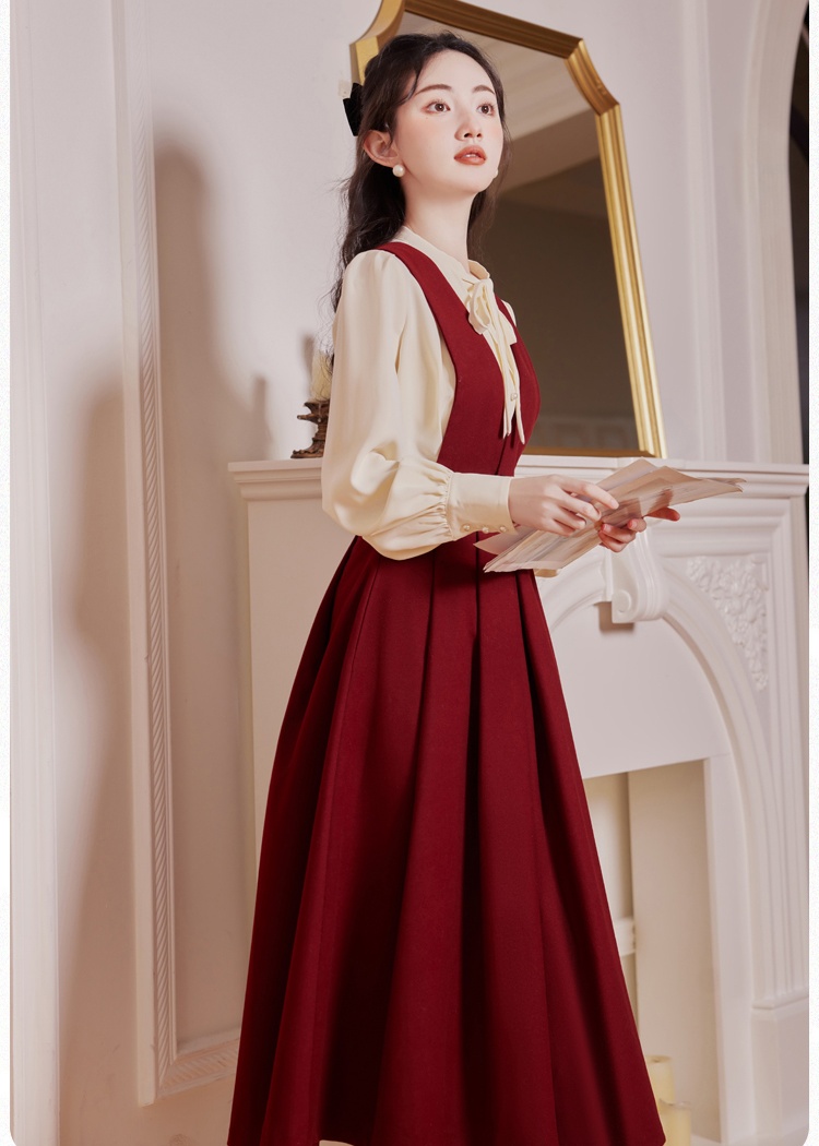 Retro slim tops thin it high waist shirt 2pcs set