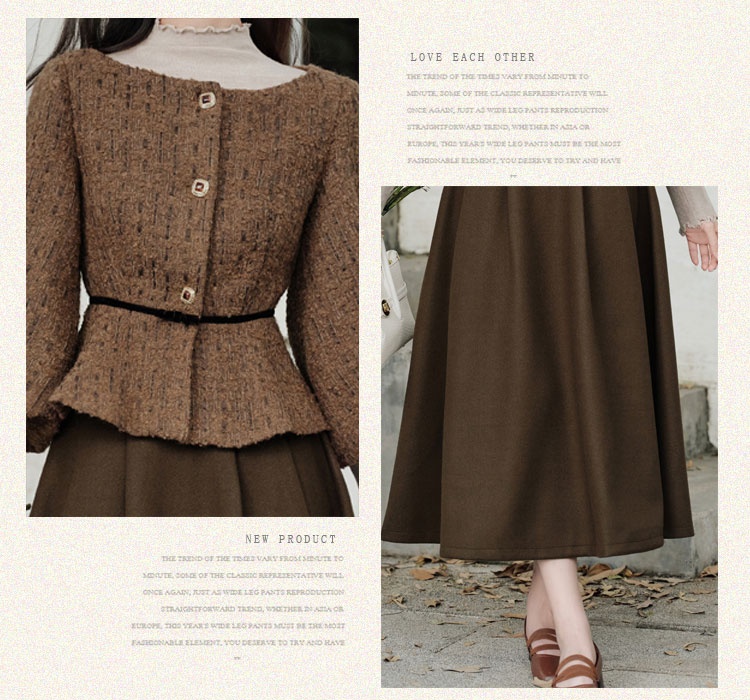 Pinched waist chanelstyle jacket slim sweater 3pcs set