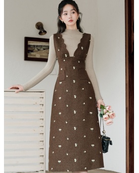 Floral autumn dress embroidery bottoming shirt 2pcs set