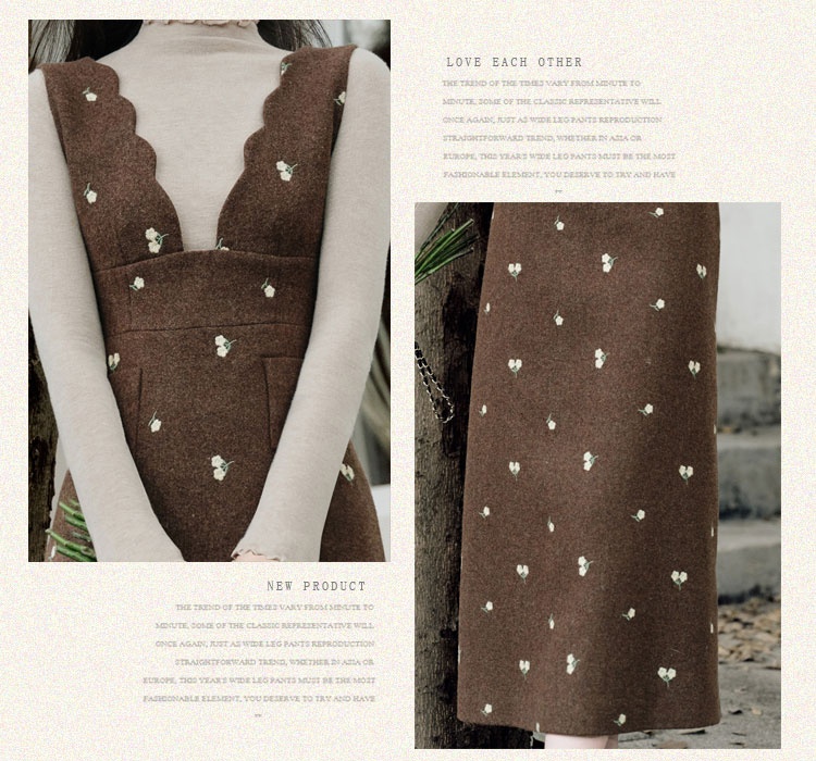 Floral autumn dress embroidery bottoming shirt 2pcs set