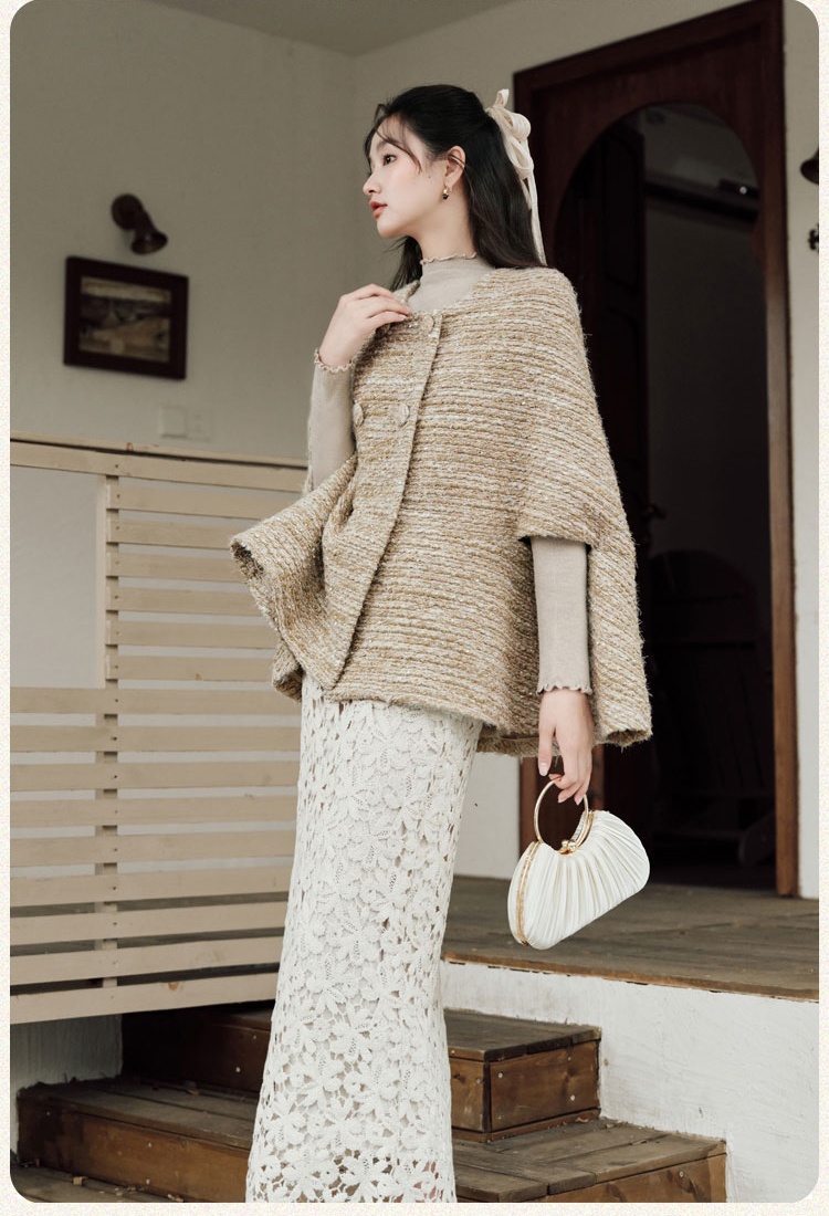 France style coat hollow shawl 3pcs set for women