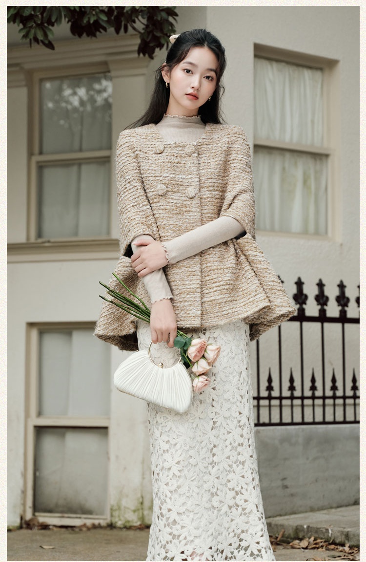 France style coat hollow shawl 3pcs set for women