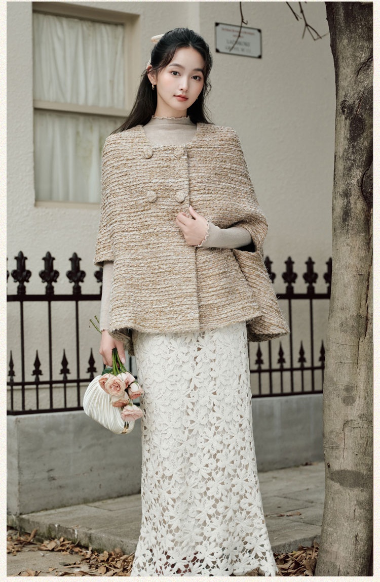 France style coat hollow shawl 3pcs set for women