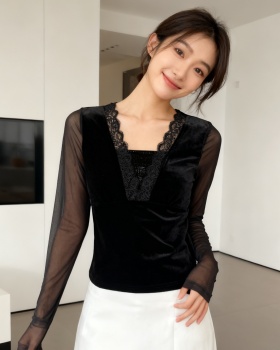 V-neck unique T-shirt rhinestone bottoming shirt