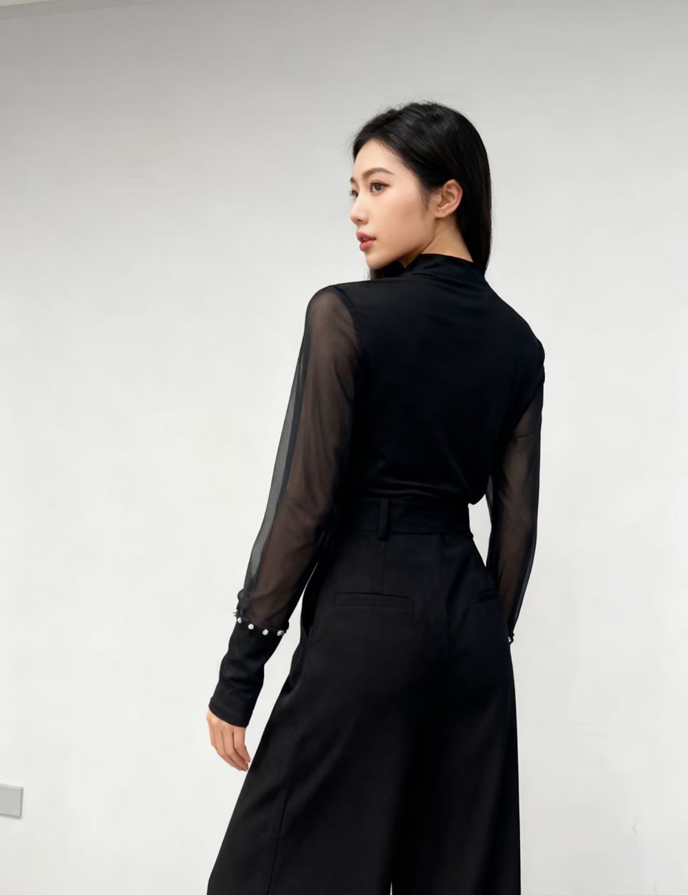 Rhinestone long sleeve bottoming shirt beading tops for women