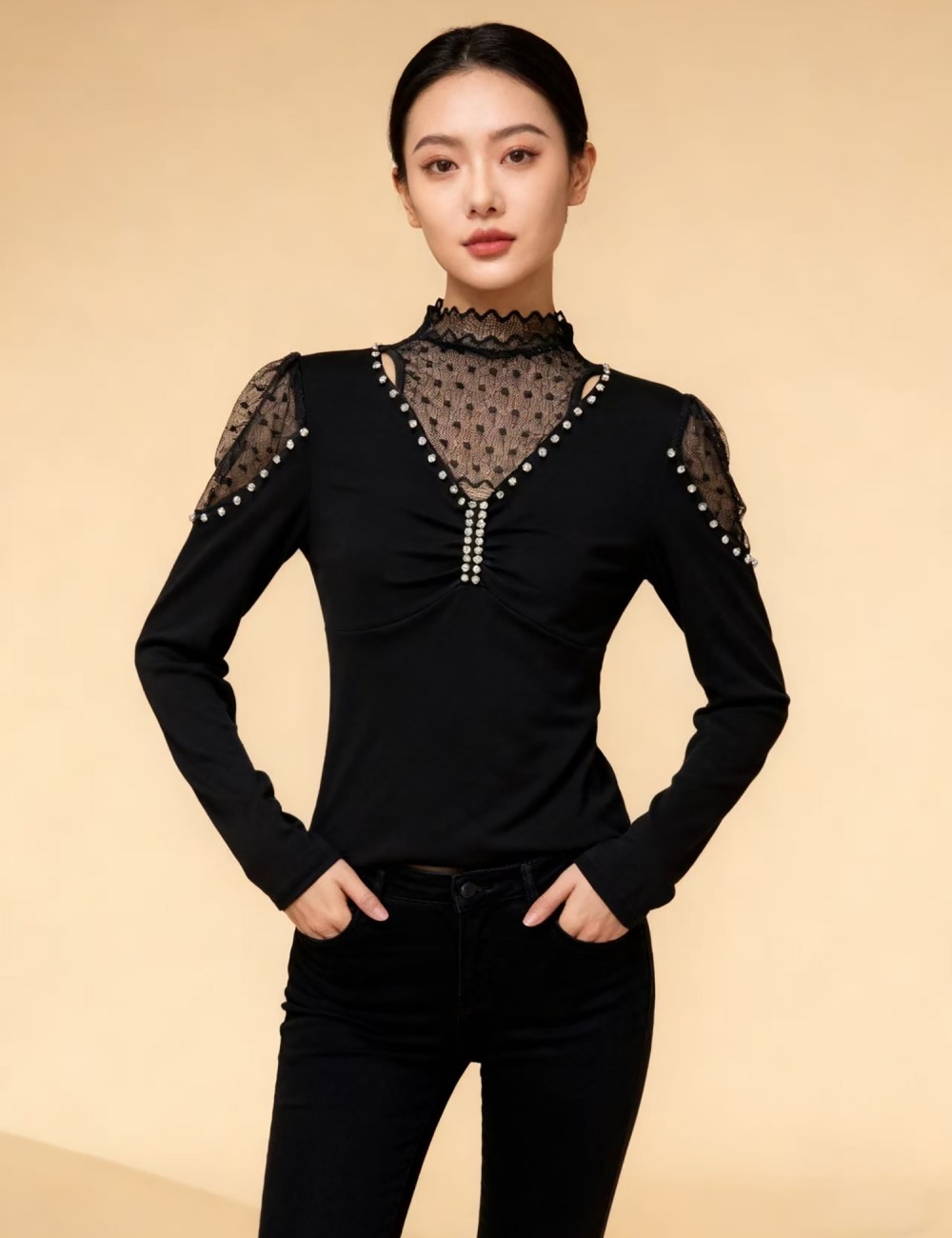 Rhinestone sueding bottoming small shirt