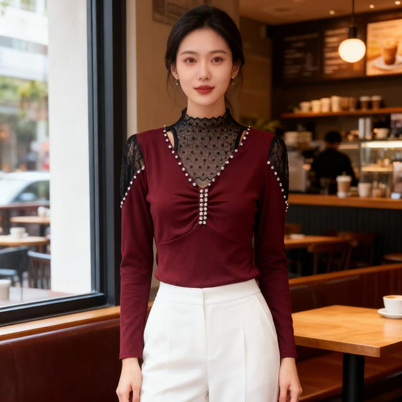 Rhinestone sueding bottoming small shirt