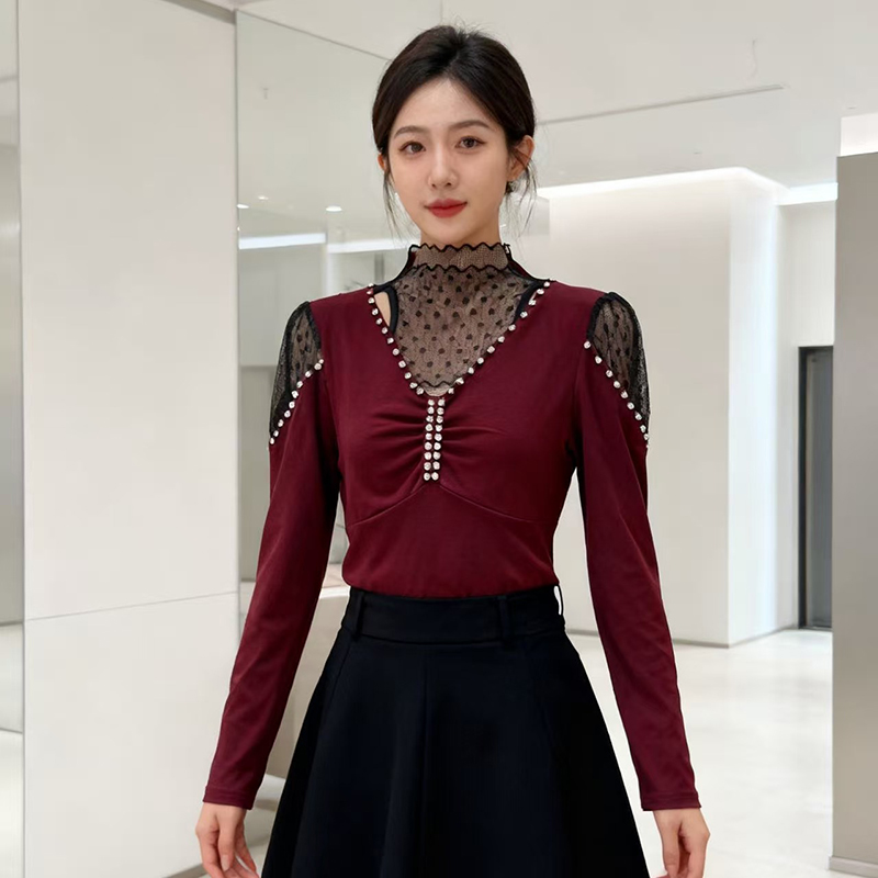 Rhinestone sueding bottoming small shirt