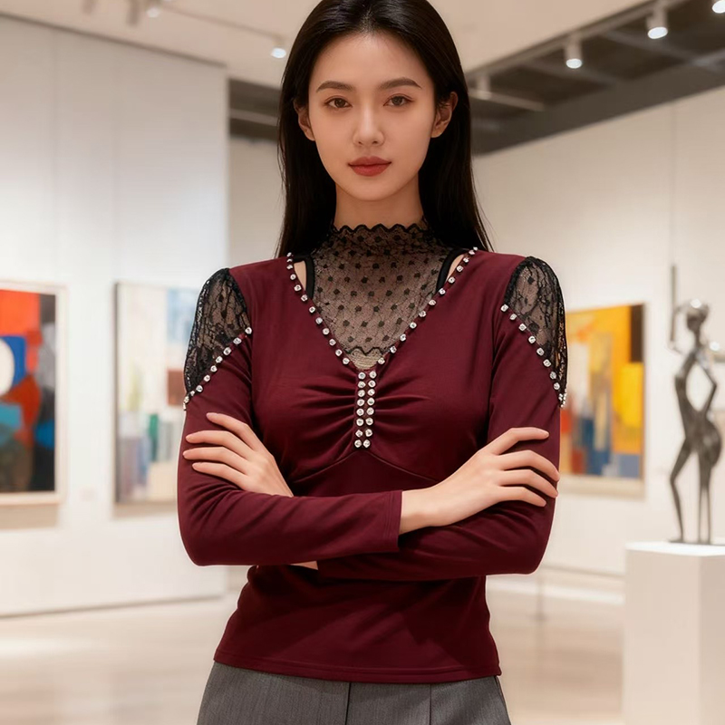 Rhinestone sueding bottoming small shirt