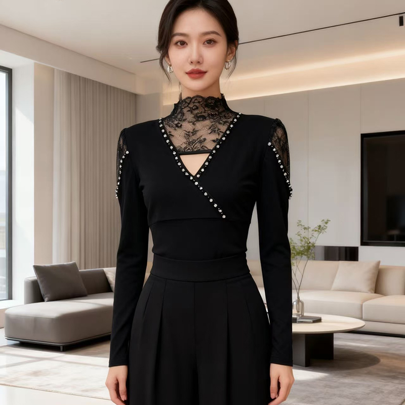 Thick sueding tops half high collar small shirt for women