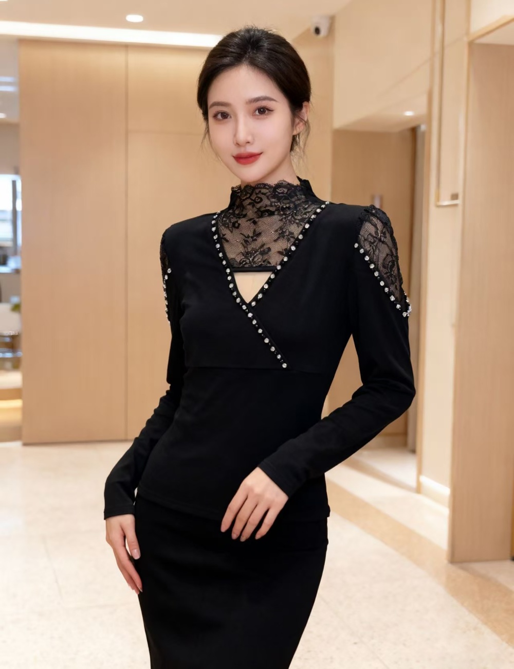 Thick sueding tops half high collar small shirt for women