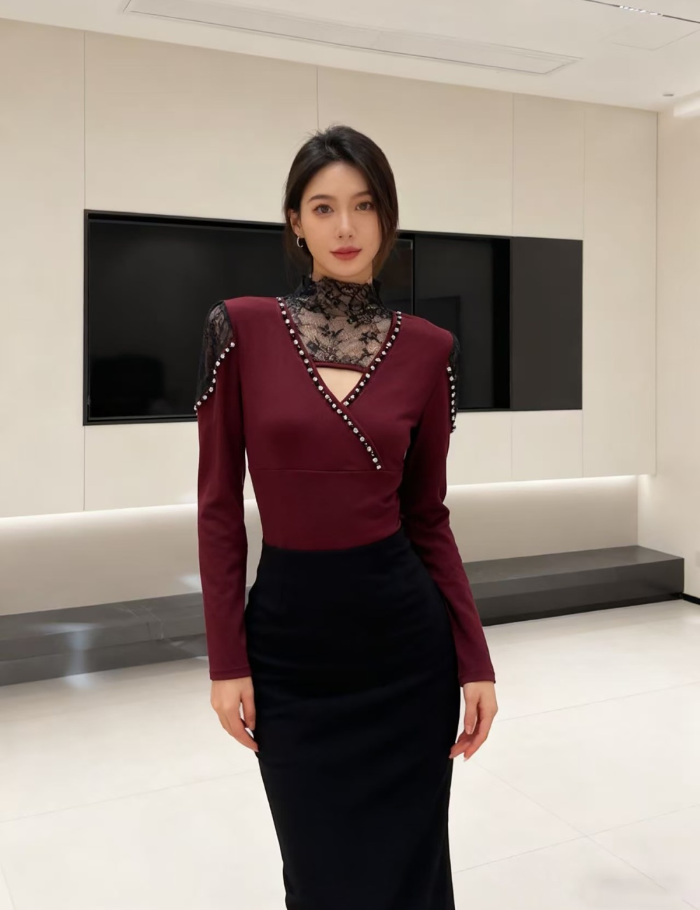 Thick sueding tops half high collar small shirt for women