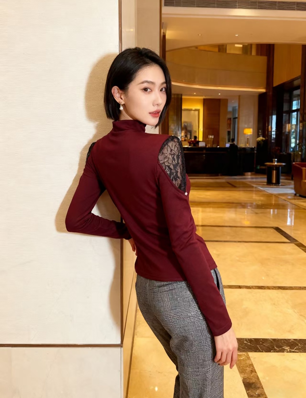 Thick sueding tops half high collar small shirt for women