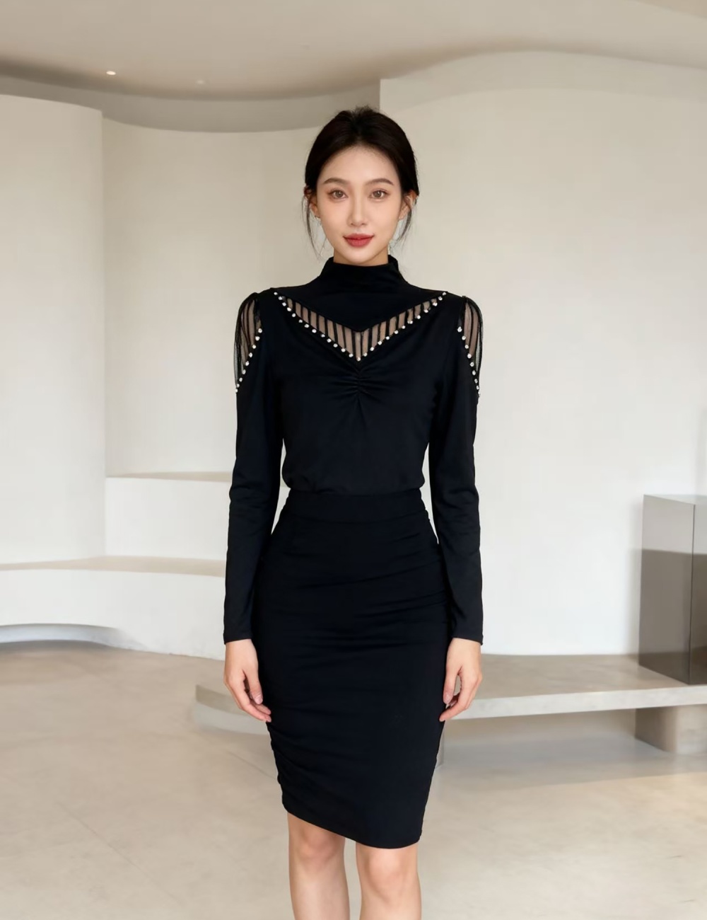 Sueding splice small shirt autumn and winter tops for women