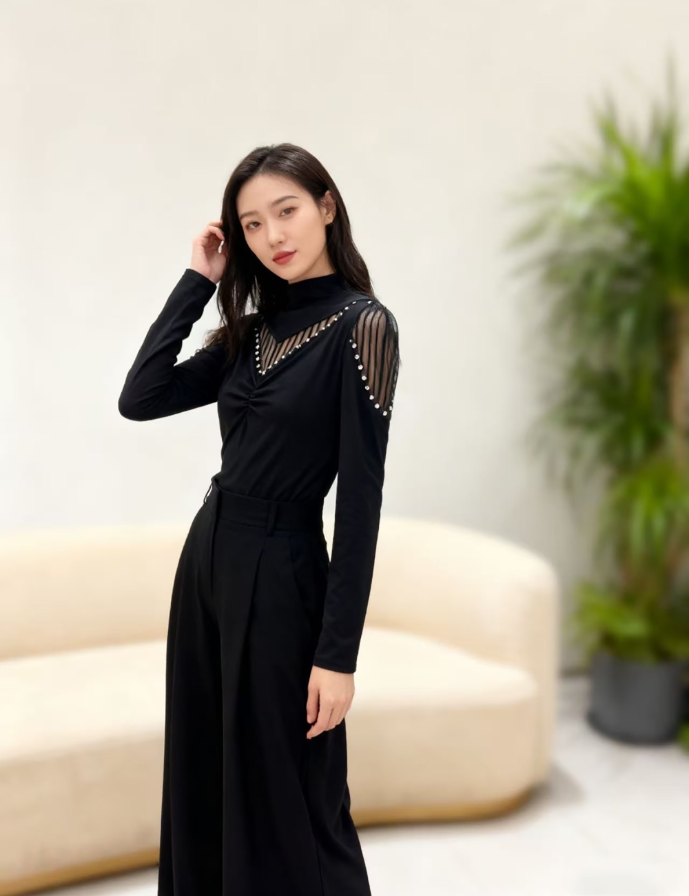 Sueding splice small shirt autumn and winter tops for women