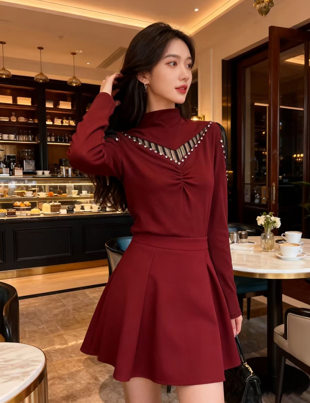 Sueding splice small shirt autumn and winter tops for women
