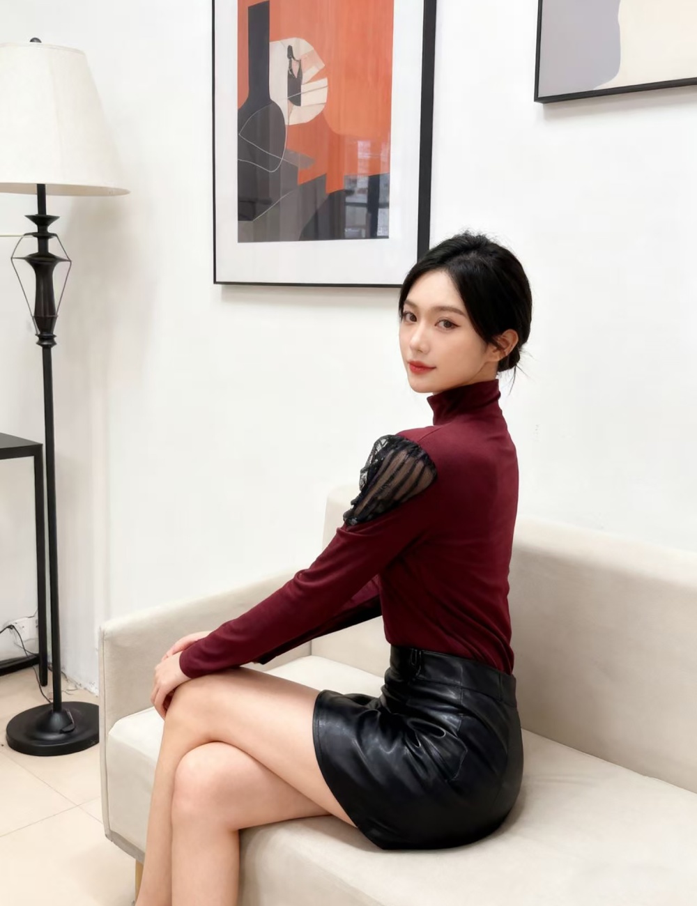 Sueding splice small shirt autumn and winter tops for women